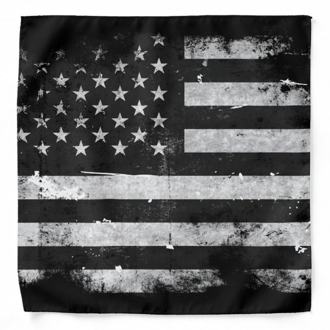 Black and White Grunge American Flag Bandana (Front)