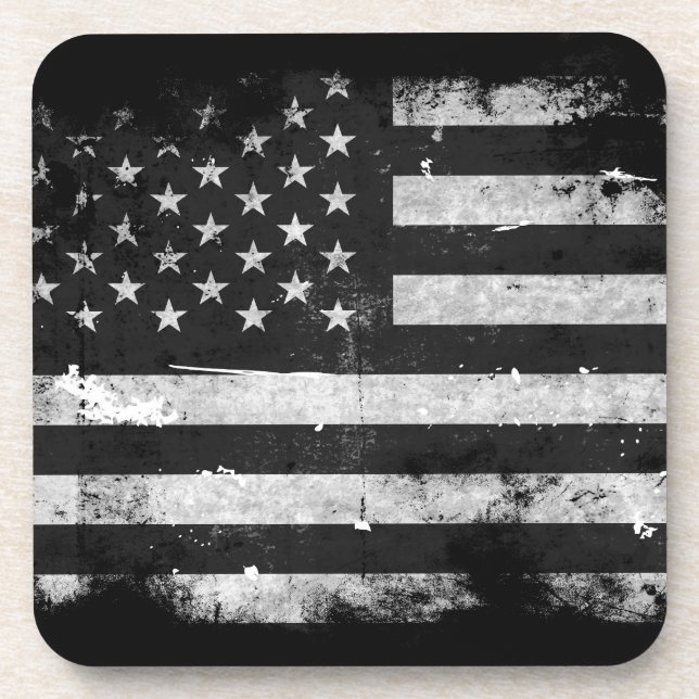Black and White Grunge American Flag Beverage Coaster (Front)
