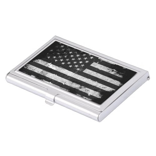 Black and White Grunge American Flag Business Card Case