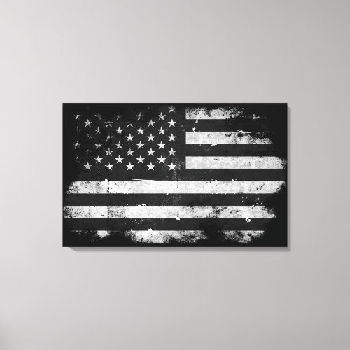 Black and White Grunge American Flag Canvas Print