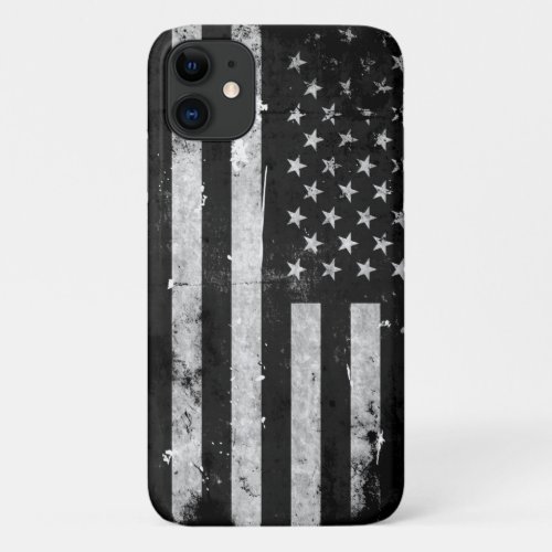 Black and White Grunge American Flag iPhone 11 Case