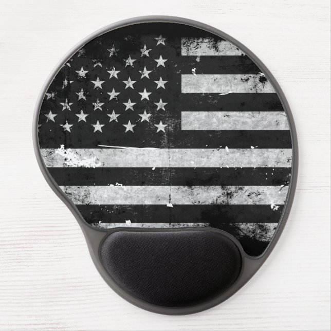 Black and White Grunge American Flag Gel Mouse Pad (Front)