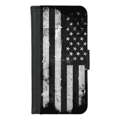 Black and White Grunge American Flag iPhone 87 Wallet Case