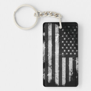 Black and White Grunge American Flag Keychain