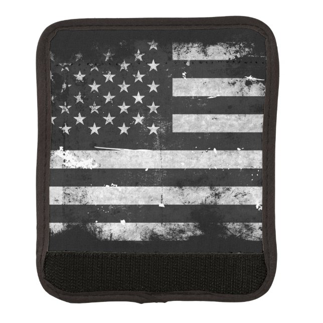 Black and White Grunge American Flag Luggage Handle Wrap (Front)