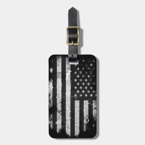Black and White Grunge American Flag Luggage Tag