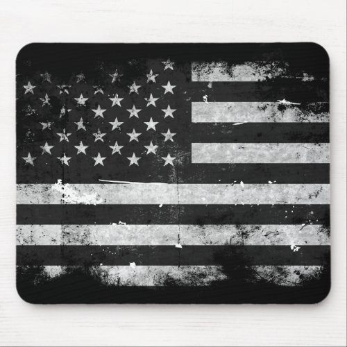 Black and White Grunge American Flag Mouse Pad