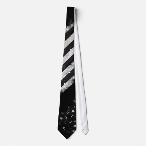 Black and White Grunge American Flag Neck Tie