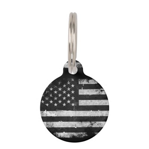 Black and White Grunge American Flag Pet Name Tag