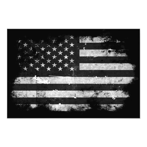 Black and White Grunge American Flag Photo Print