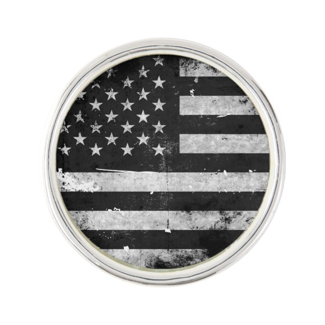 Black and White Grunge American Flag Pin (Front)