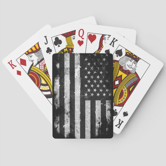 Black and White Grunge American Flag Poker Cards (Back)