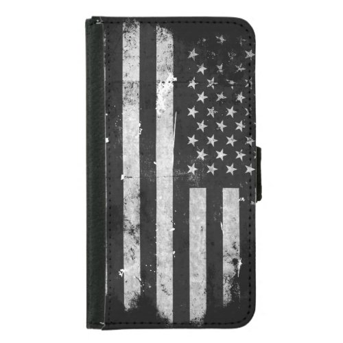 Black and White Grunge American Flag Wallet Phone Case For Samsung Galaxy S5