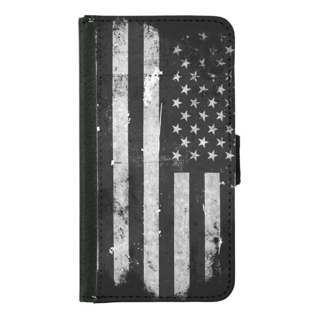 Black and White Grunge American Flag Samsung Galaxy Wallet Case (Front)