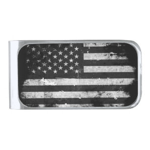 Black and White Grunge American Flag Silver Finish Money Clip