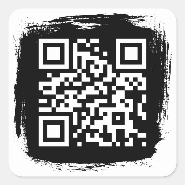 Black and White Grunge Border QR Code Square Sticker (Front)