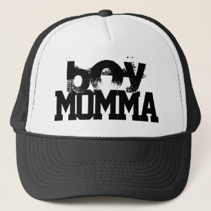 black and white grunge BOY MOMMA lettering Trucker Hat
