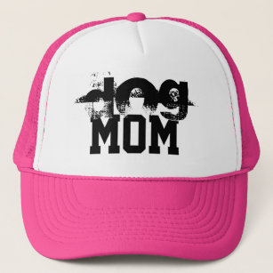 black and white grunge DOG MOM lettering   Trucker Hat