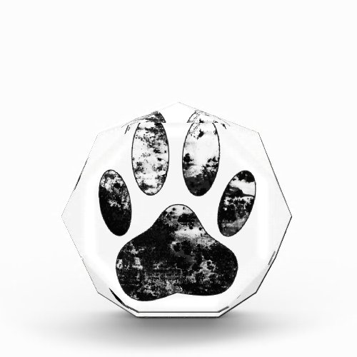 Black and White Grunge Dog Paw Print Acrylic Award