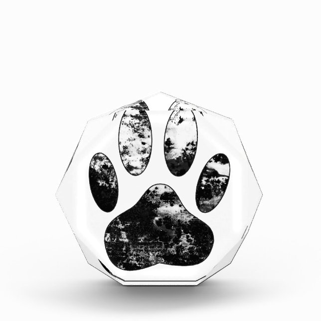 Black and White Grunge Dog Paw Print Acrylic Award (Front)