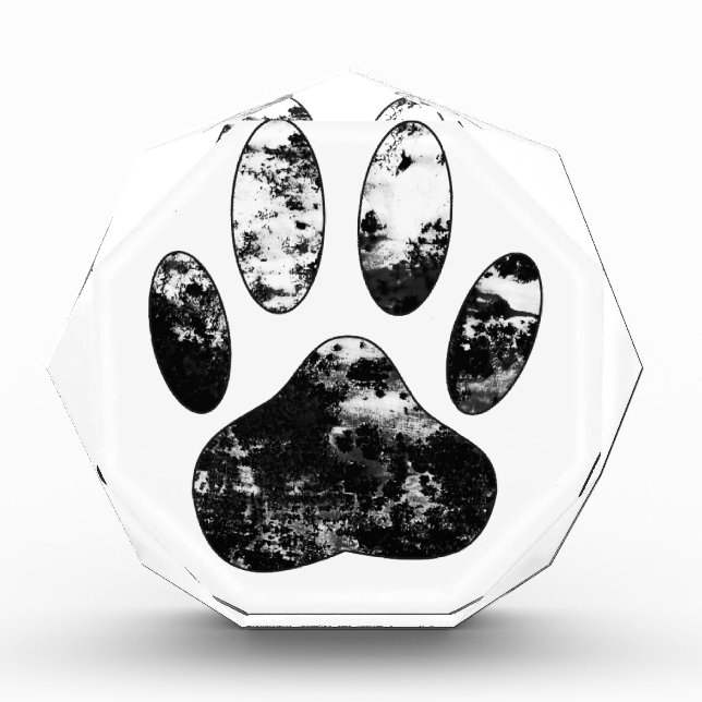 Black and White Grunge Dog Paw Print Acrylic Award (Front)