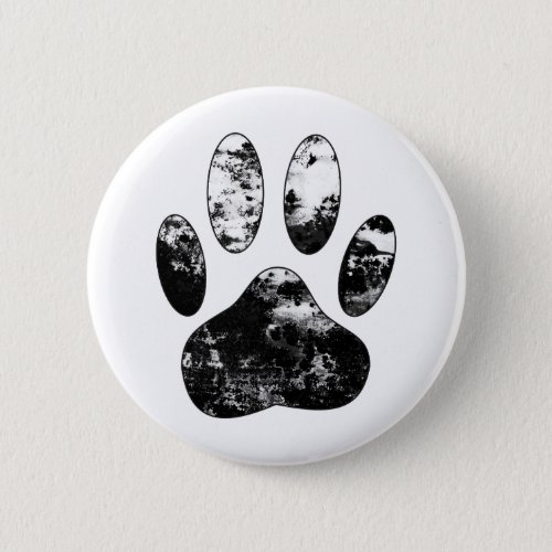 Black and White Grunge Dog Paw Print Button