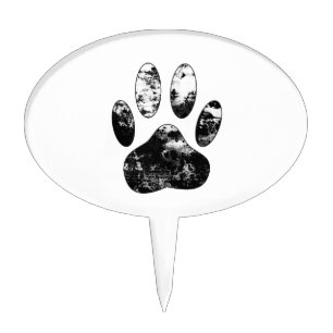 Black and White Grunge Dog Paw Print Cake Topper