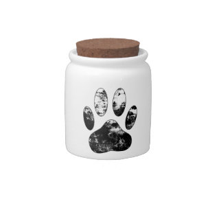 Black and White Grunge Dog Paw Print Candy Jar