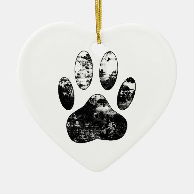 Black and White Grunge Dog Paw Print Ceramic Ornament (Front)