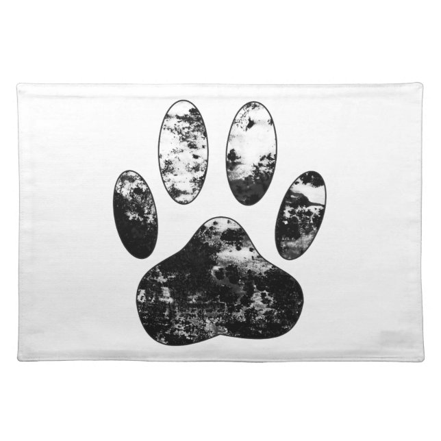 Black and White Grunge Dog Paw Print Cloth Placemat (Front)