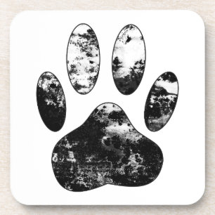 Black and White Grunge Dog Paw Print Coaster