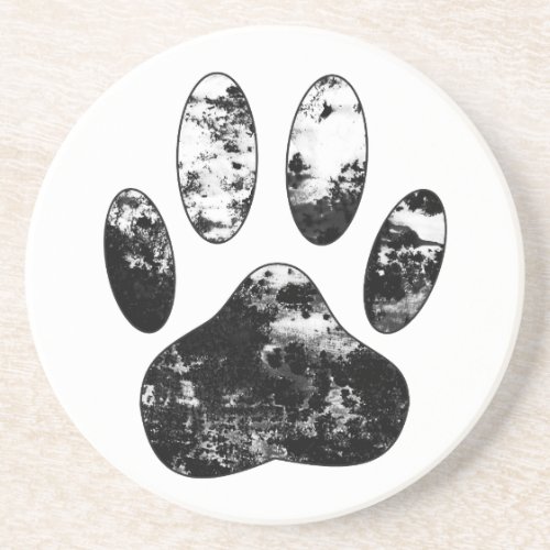 Black and White Grunge Dog Paw Print Coaster