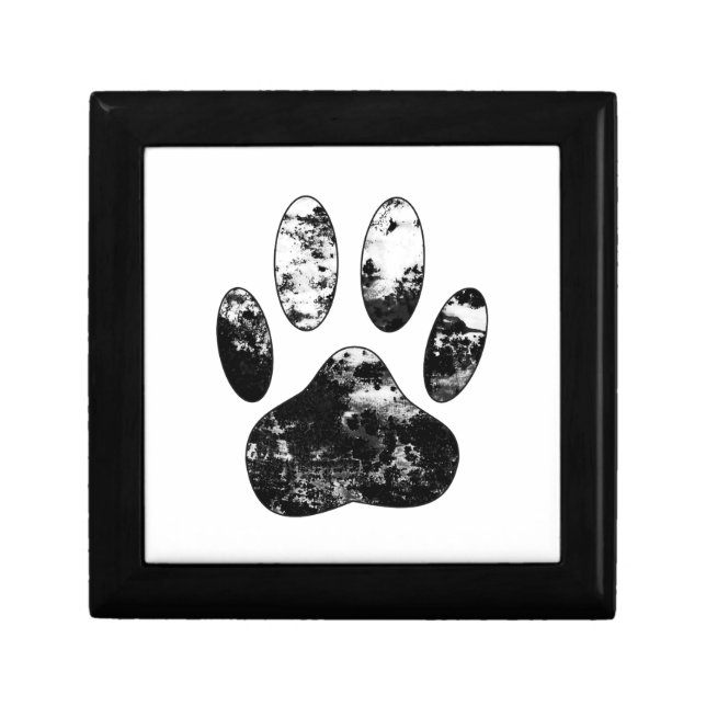 Black and White Grunge Dog Paw Print Jewelry Box (Front)