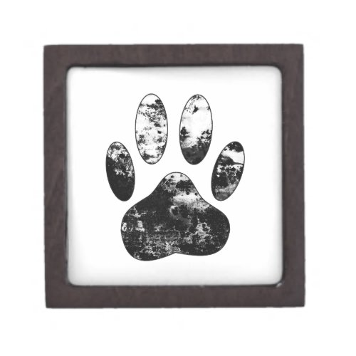 Black and White Grunge Dog Paw Print Jewelry Box