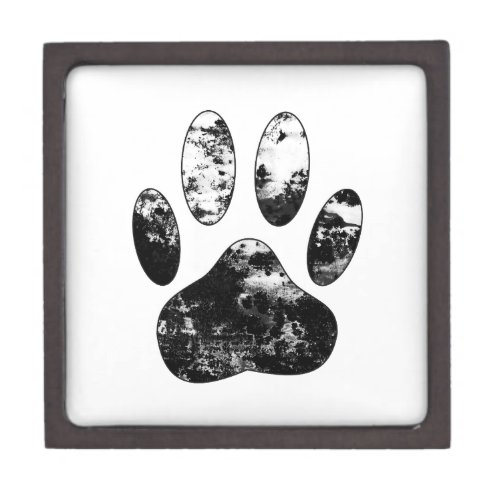 Black and White Grunge Dog Paw Print Keepsake Box