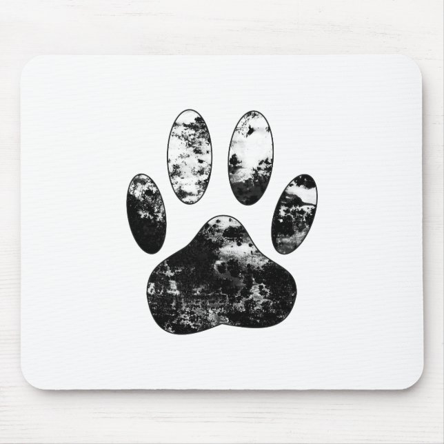 Black and White Grunge Dog Paw Print Mouse Pad (Front)