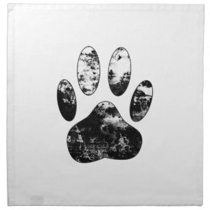 Black and White Grunge Dog Paw Print Napkin