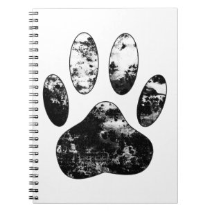 Black and White Grunge Dog Paw Print Notebook