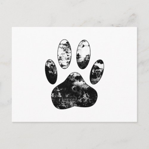 Black and White Grunge Dog Paw Print Pet Postcard