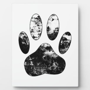 Black and White Grunge Dog Paw Print Plaque