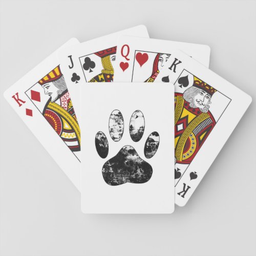 Black and White Grunge Dog Paw Print Poker Cards