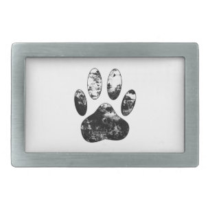 Black and White Grunge Dog Paw Print Rectangular Belt Buckle
