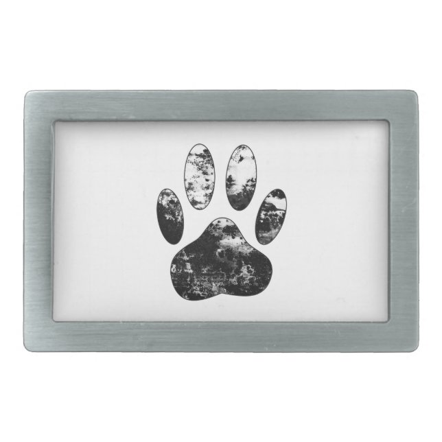 Black and White Grunge Dog Paw Print Rectangular Belt Buckle (Front)