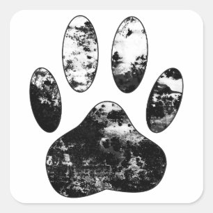 Black and White Grunge Dog Paw Print Square Sticker