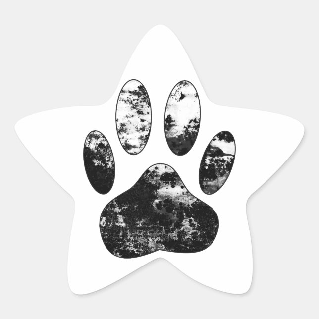 Black and White Grunge Dog Paw Print Star Sticker (Front)