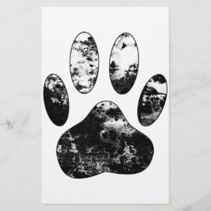 Black and White Grunge Dog Paw Print Stationery