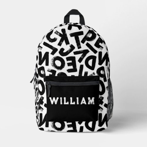 Black and White Grunge Graffiti Letters Cool Teens Printed Backpack