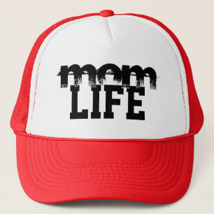 black and white grunge MOM LIFE lettering   Trucker Hat