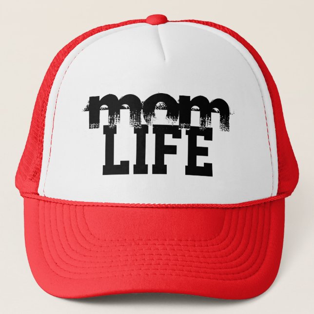 black and white grunge MOM LIFE lettering | Trucker Hat (Front)
