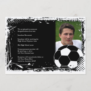 Black and White Grunge Soccer Graduation Invitation